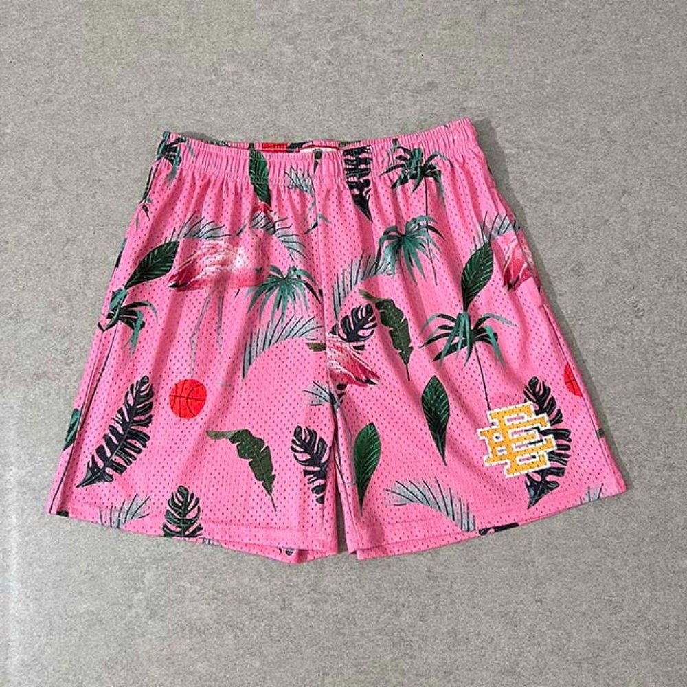 Eric Emanuel EE Flamingo Leaf Print Casual Sports Shorts In Pink